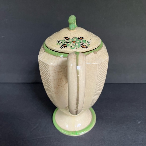 VTG Japan Tea Set Teapot Sugar Bowl Cream Pitcher Yellow Cottage Green Floral - Picture 3 of 15